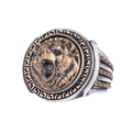 KAMBO Bronze Detailed 925 Sterling Silver Men's Ring Handmade Vintage Symbolic Statement Ring (Bear Head)