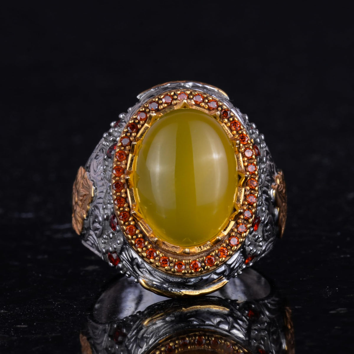 Natural Yellow Agate Stone Sultan Ring - 925 Sterling Silver — 4