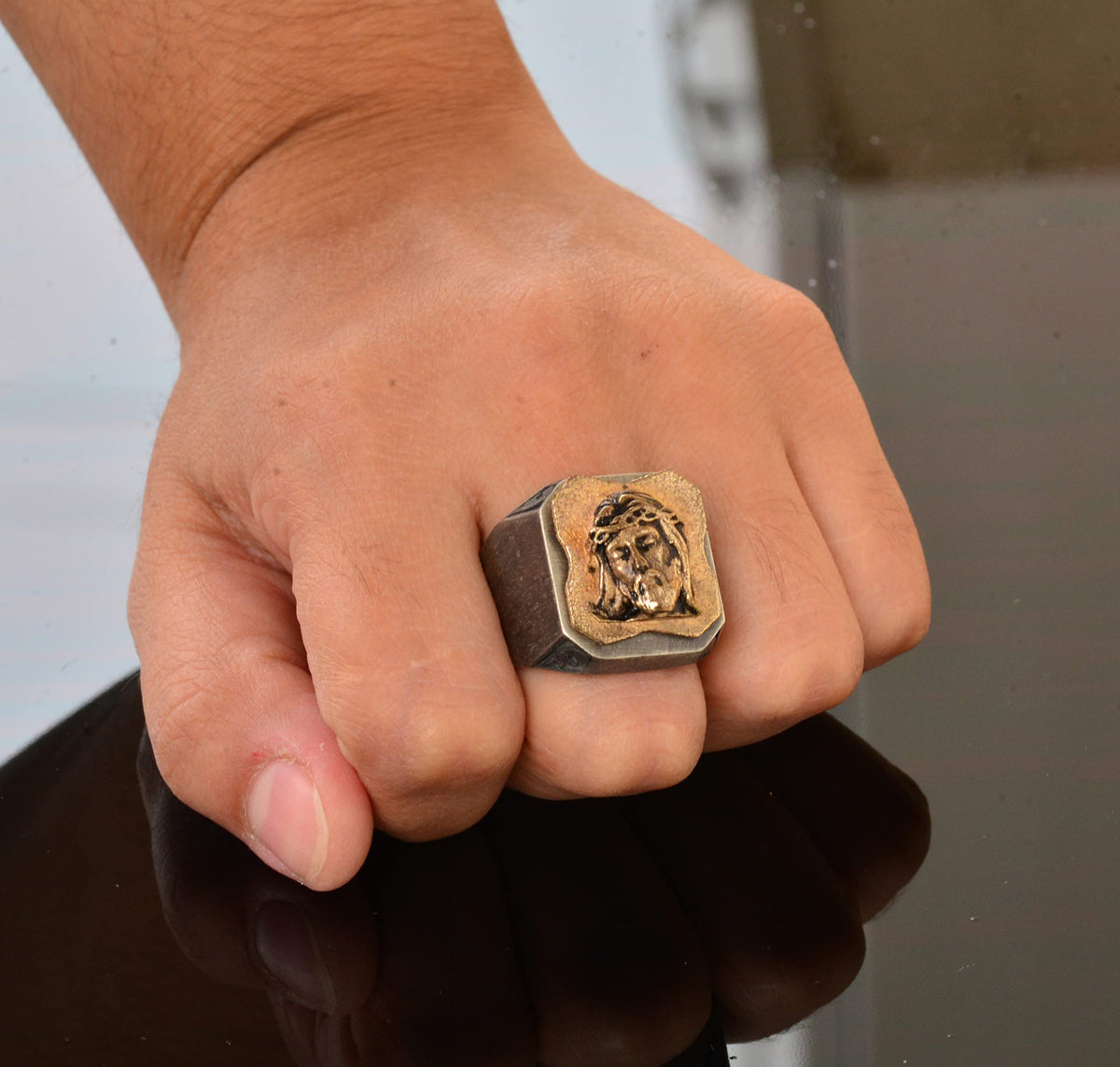 925 Sterling Silver Men's Ring - Seal Ring - Handmade Ring (Jesus) — 5