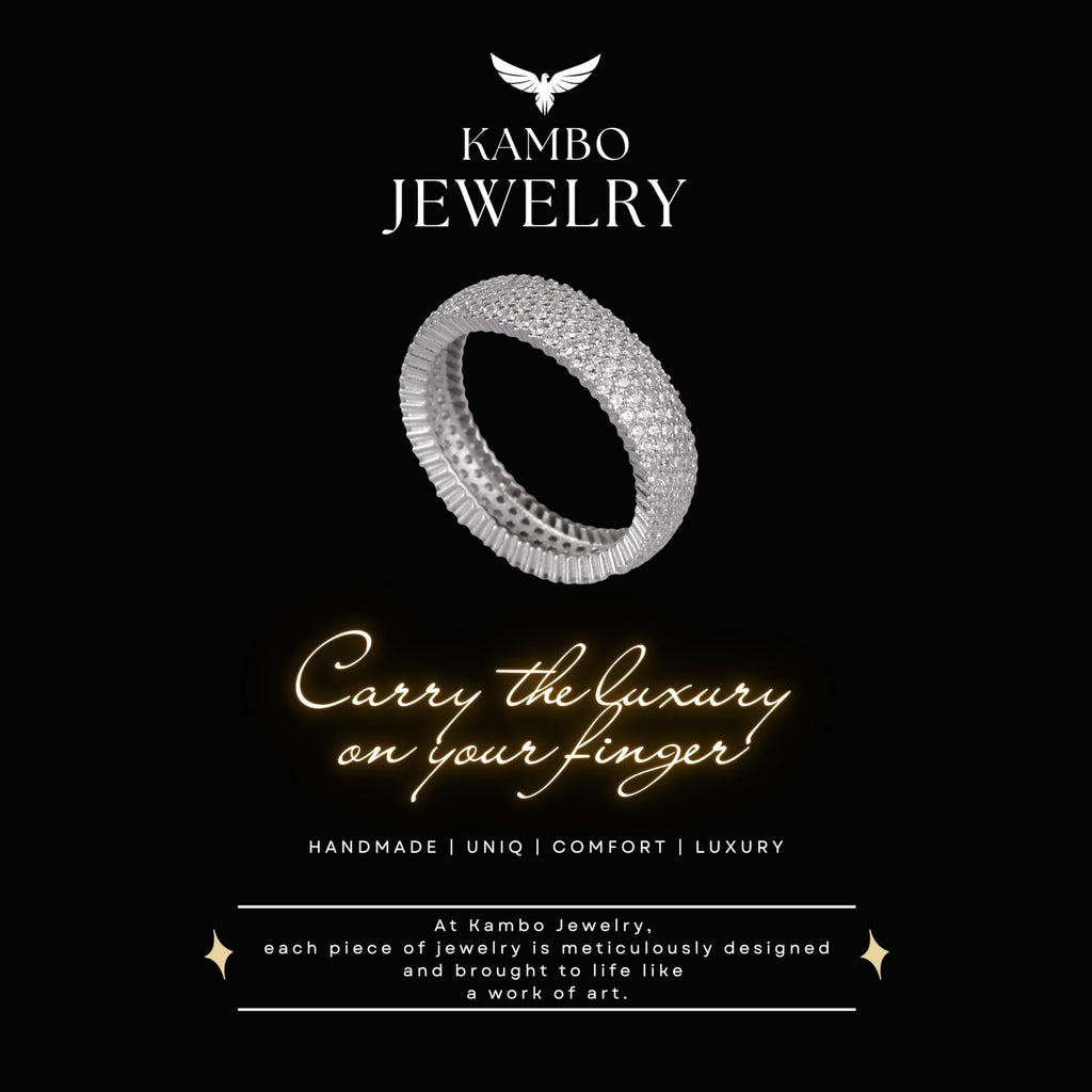 KAMBO 925 Sterling Silver Women's Infinity Band – Created Zircon Stone Ring – Elegant Silver Engagement Jewelry — 8