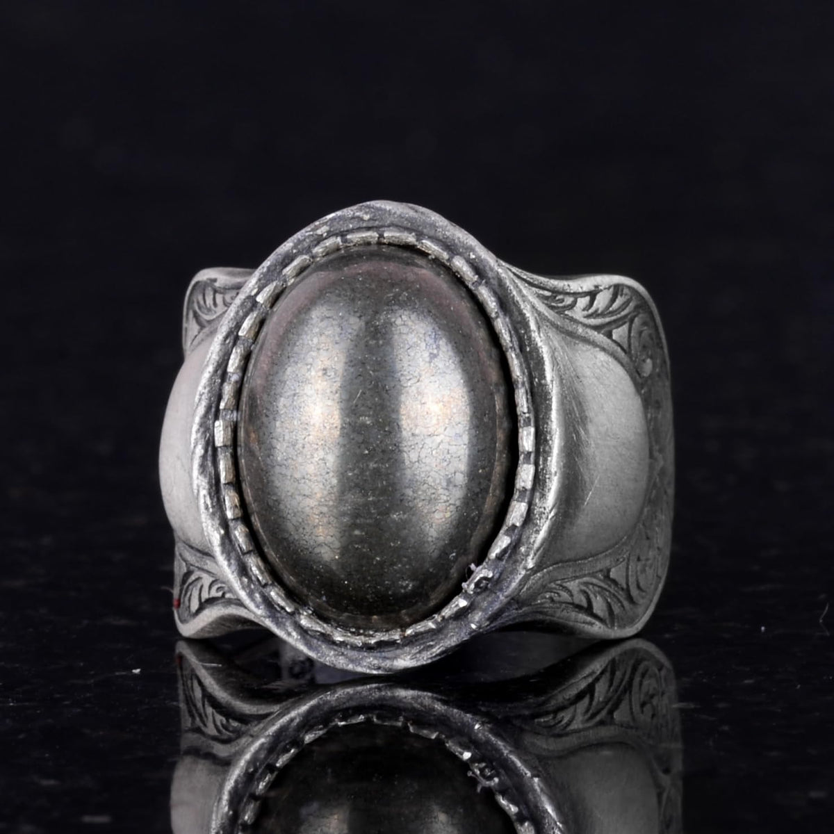 Natural Stone Ring, 925 Sterling Silver Ring, (pirita) — 5