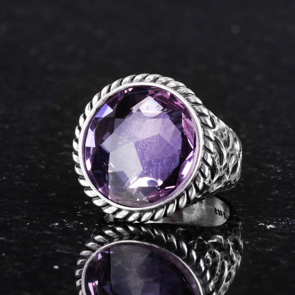 925 Sterling Silver Men's Ring - Handmade Artificial Amethyst Stone Ring - Modern Design — 3
