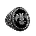 KAMBO Handmade 925 Sterling Silver Men's Ring with Obsidian Stone and Double Headed Eagle Emblem - Vintage Byzantium Sty