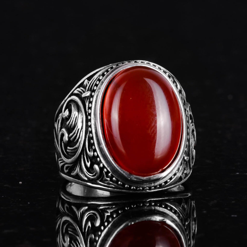 Natural Red Agate Stone Ring — 5