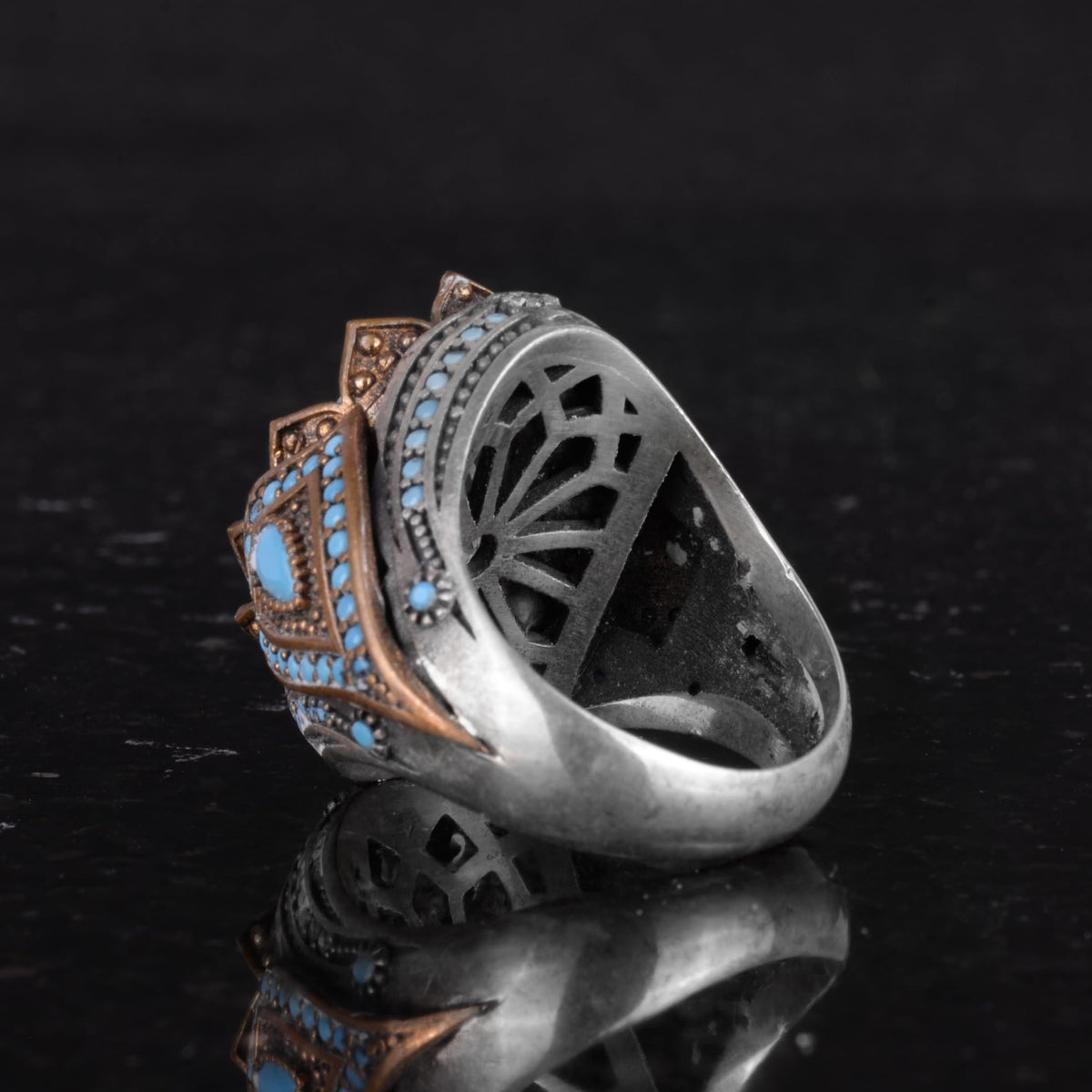 Synthetic Stone Ring - Handmade 925 Sterling Silver Men's Jewelry — 7