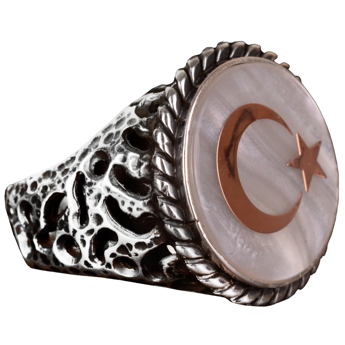 925 Sterling Silver Ring - Signet Ring - Symbolic Ring (Star and Crescent)