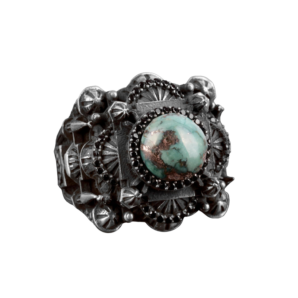 925 Sterling Silver Men's 3D Mosque Ring with Natural Arizona Turquoise Stone