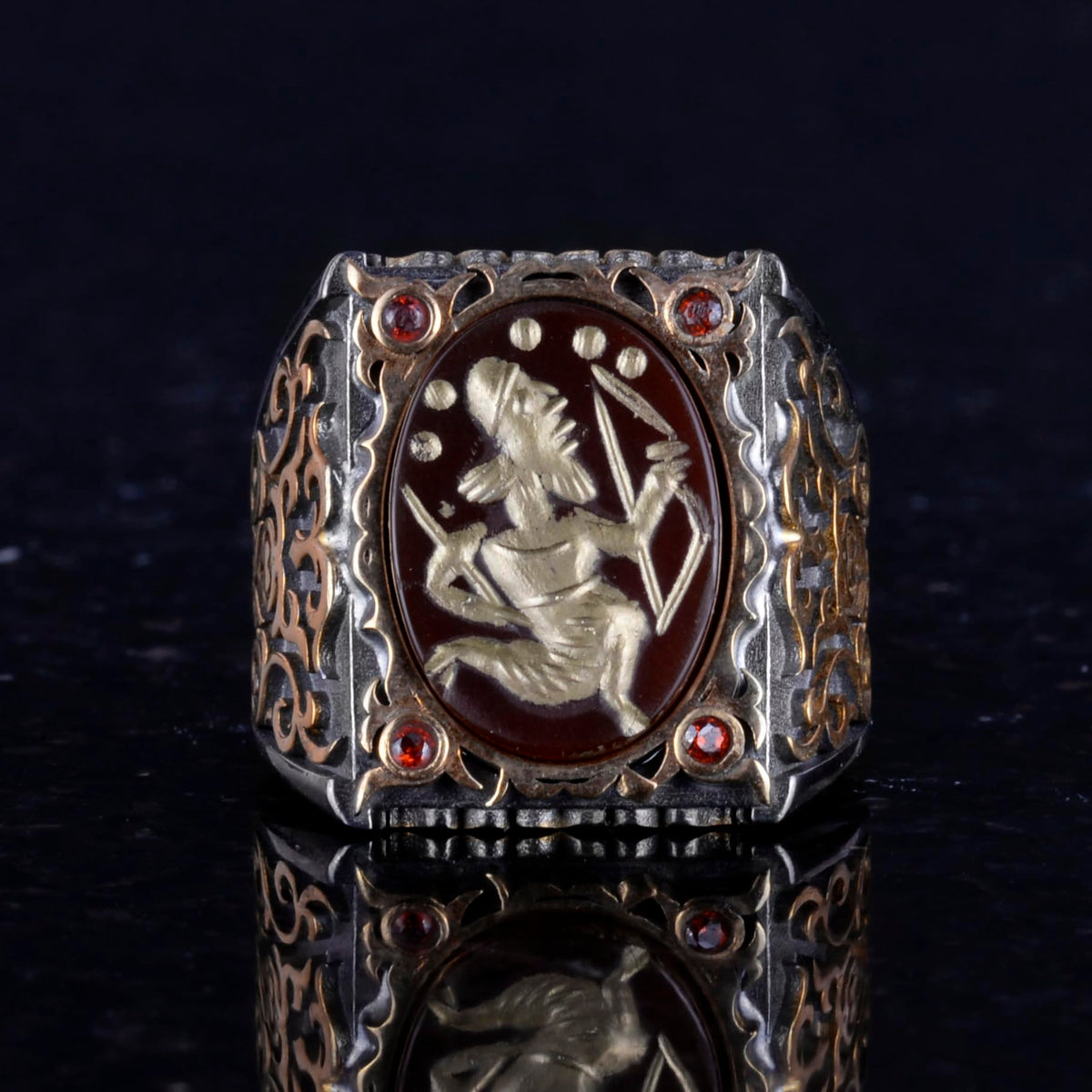 Natural Agate Stone Ring - 925 Sterling Silver Men's Ring (Model-2) — 4