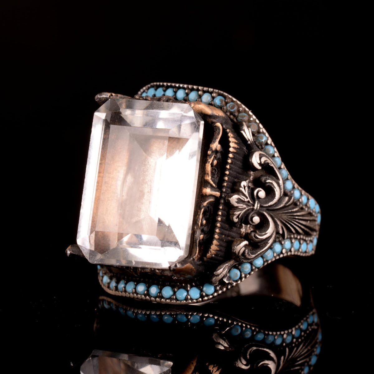 Natural Crystal Stone Ring, 925 Sterling Silver Men's Ring — 4