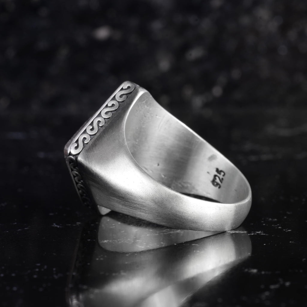 KAMBO Natural Stone Men's Ring 925 Sterling Silver – Square Cut Stone Handmade Minimalist Statement Ring (Ruby) — 7