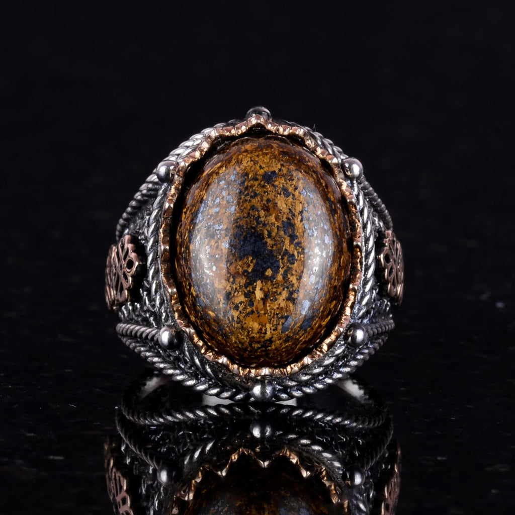 Handmade Natural Bronzite Stone Ring - 925 Sterling Silver Men's Ring — 2