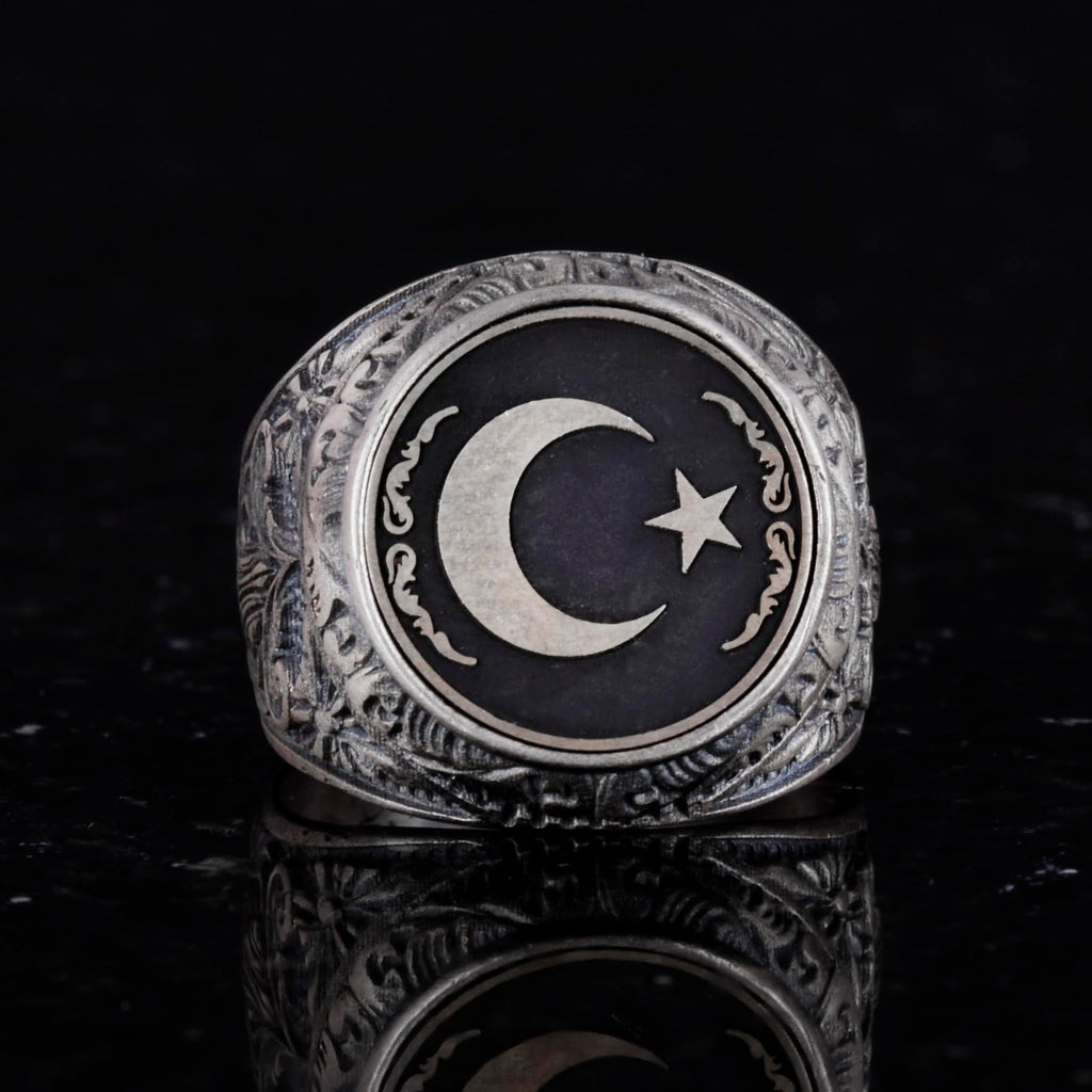 Star and Moon Ring - 925 Sterling Silver Flag Ring — 4