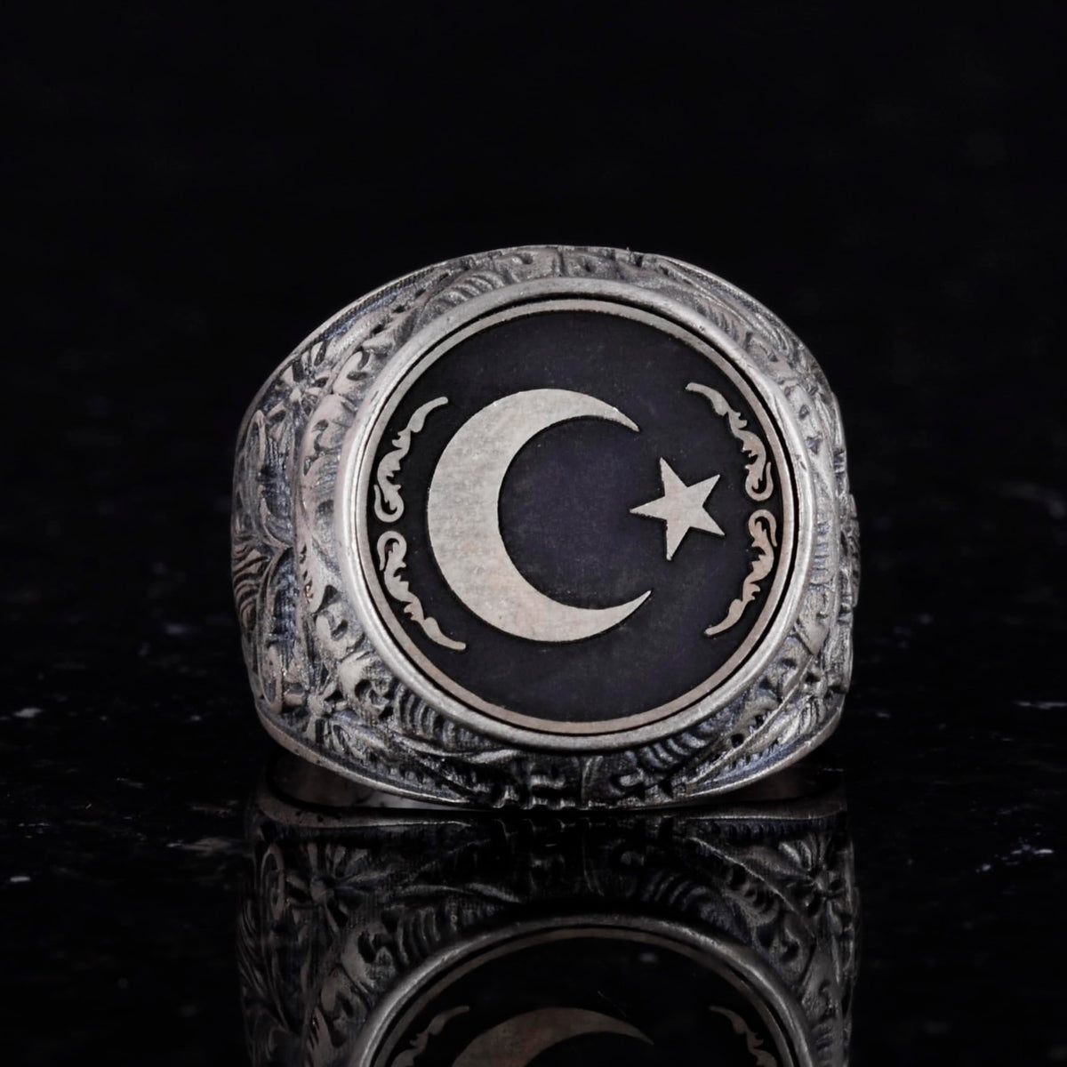Star and Moon Ring - 925 Sterling Silver Flag Ring — 4