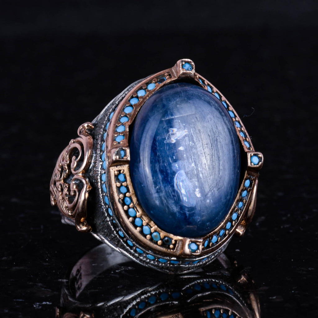 925 Sterling Silver Ring, Handmade Men's Ring with Natural Kyanite Stone, Vintage Design — 5