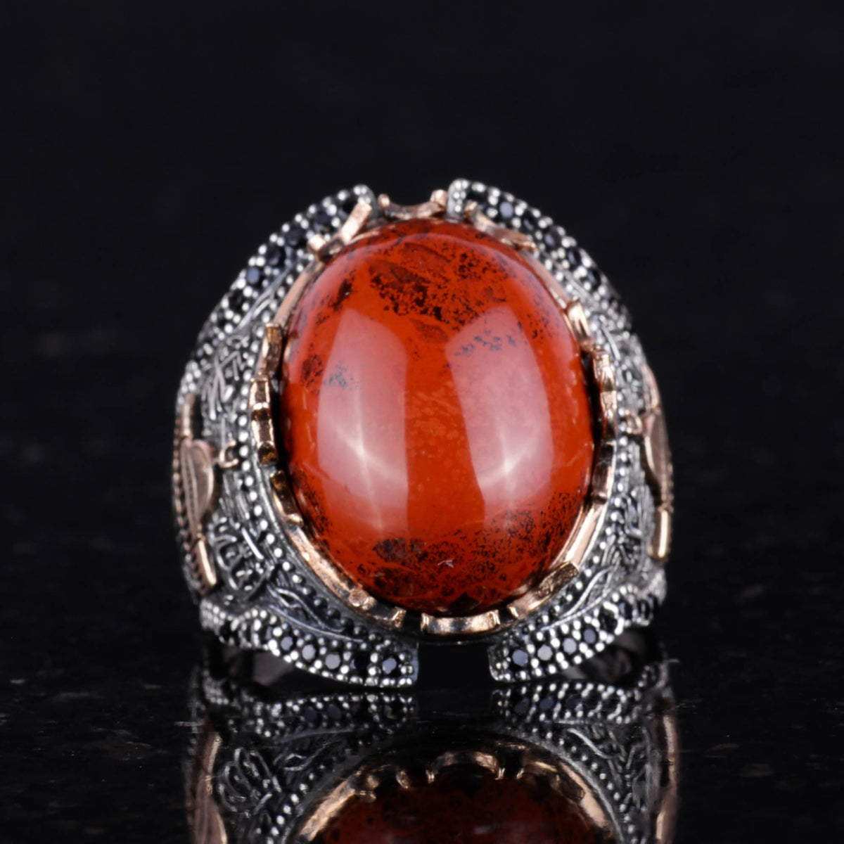 Natural Red Bloodstone Silver Ring — 5