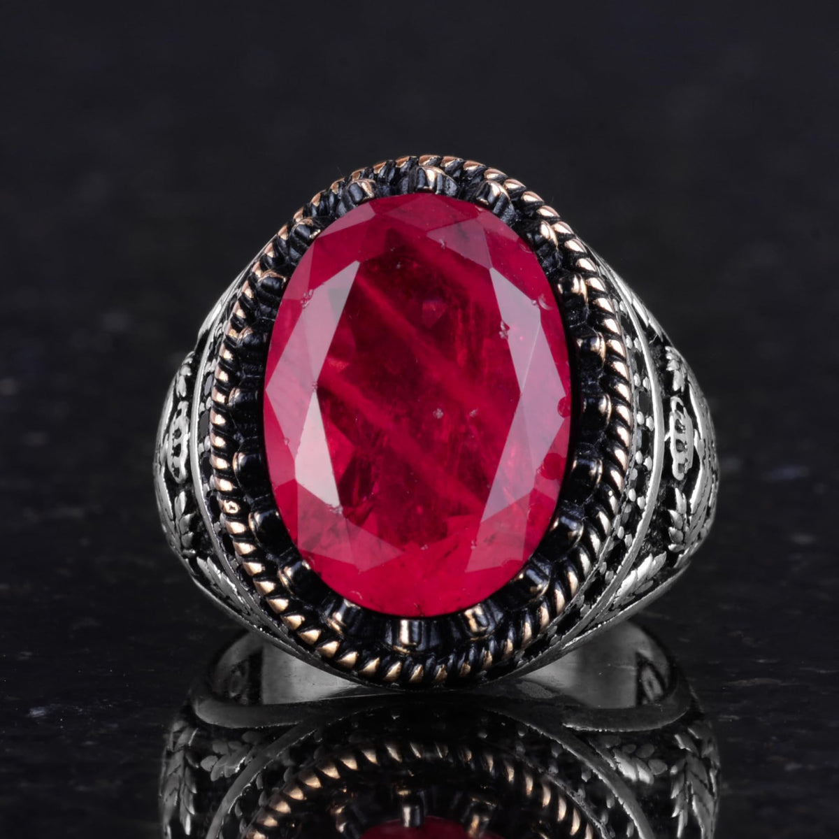 Kambo Eagle Symbol 925 Sterling Silver Men's Ring – Synthetic Red Paraiba Stone, Handcrafted — 4