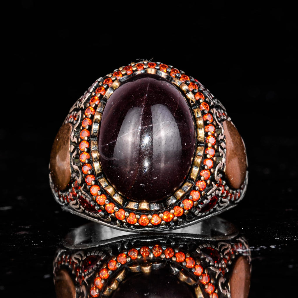 Kambo Men's 925 Sterling Silver Ring with Natural Star Garnet Gemstone - Handmade Ring — 4