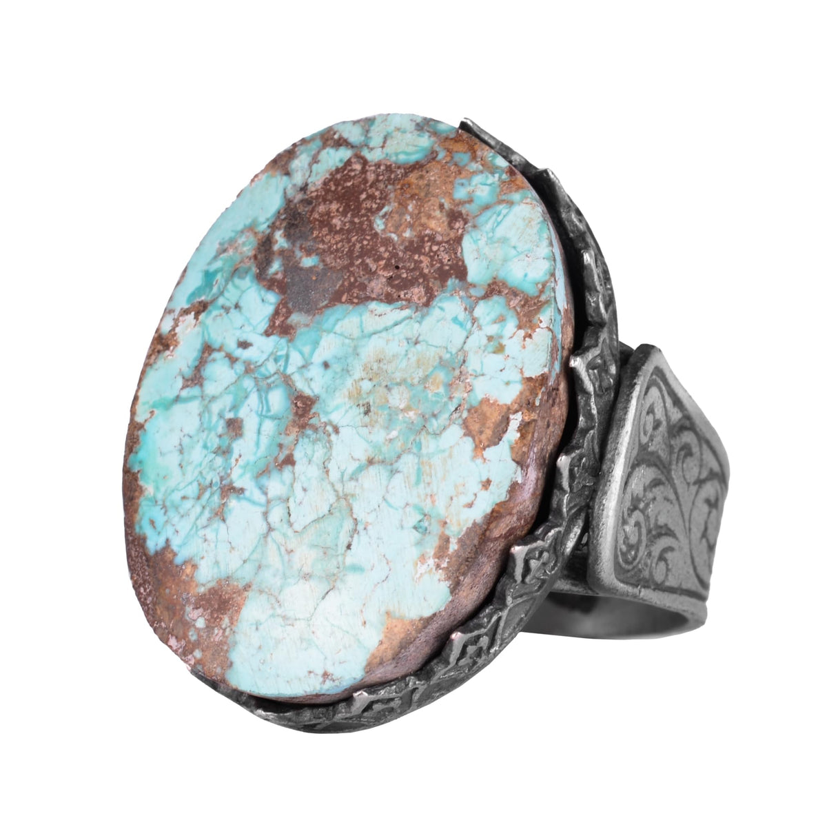 KAMBO 925 Sterling Silver Natural Turquoise Stone Large Men's Ring – Handmade Spiritual Healing Jewelry (Style-7)
