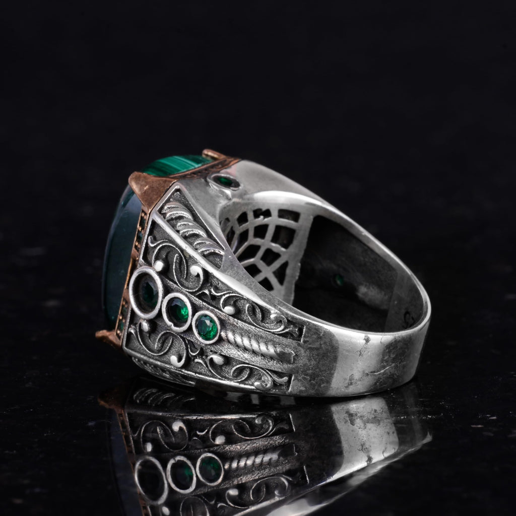 925 Sterling Silver Ring - Natural Malachite Stone Handmade Ring — 7