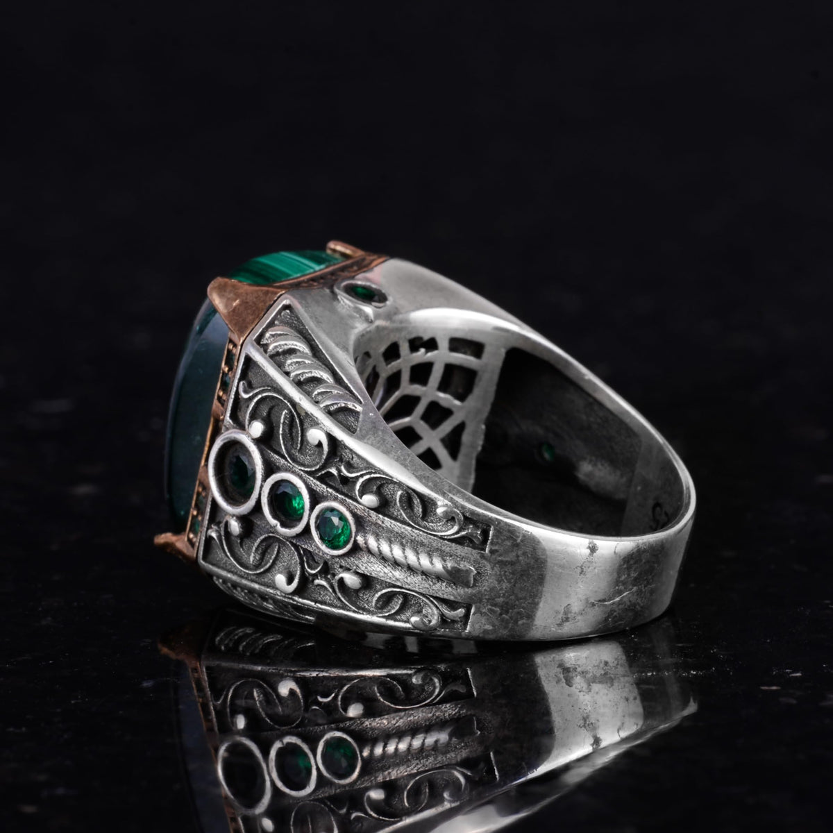 925 Sterling Silver Ring - Natural Malachite Stone Handmade Ring — 7