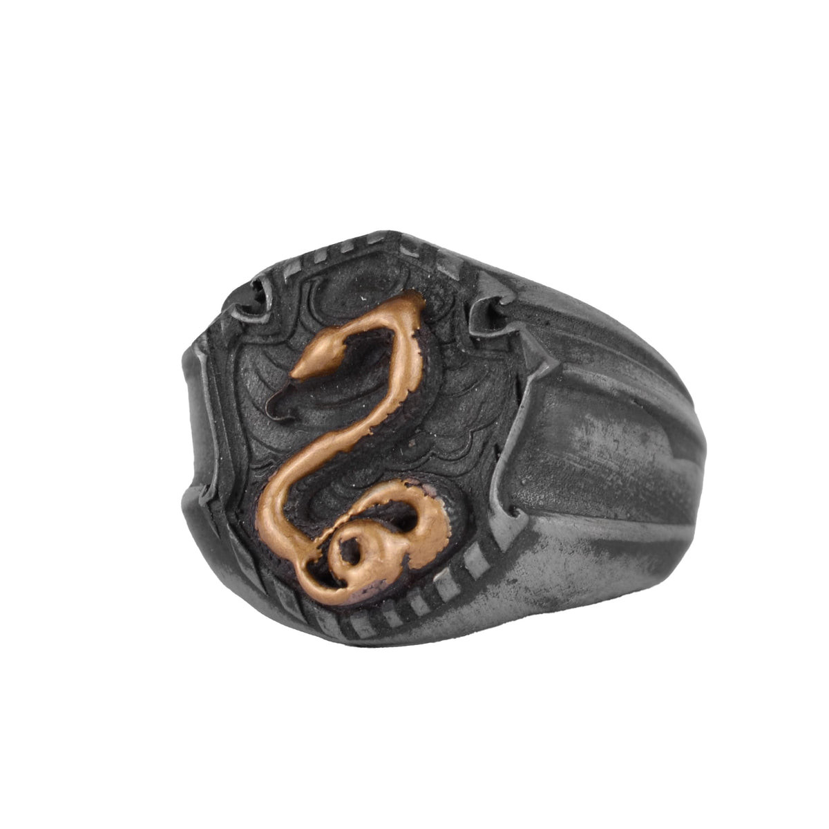 KAMBO Snake Symbol Men's Ring – 925 Sterling Silver Gold Plated Snake Design – Handmade Gothic Mythology Jewelry – Protective Snake Statement Ring