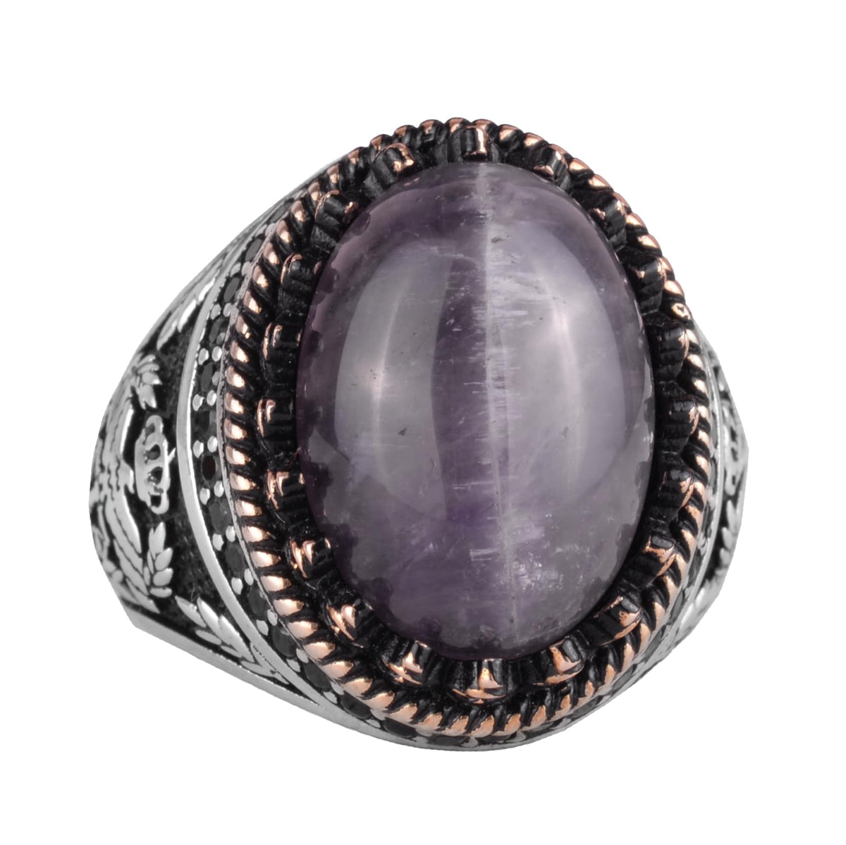 Natural Amethyst Stone Handmade Eagle Ring - 925 Sterling Silver