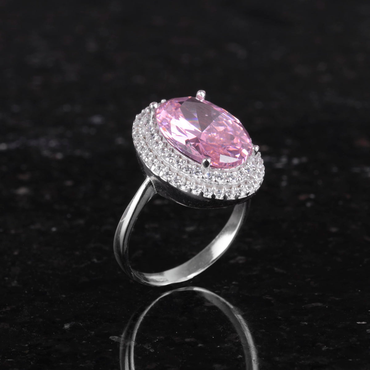 Kambo 925 Sterling Silver Women's Ring – Handmade Ring with Synthetic Stone, Elegant Oval Cut (Synthetic Pink Topaz) — 5
