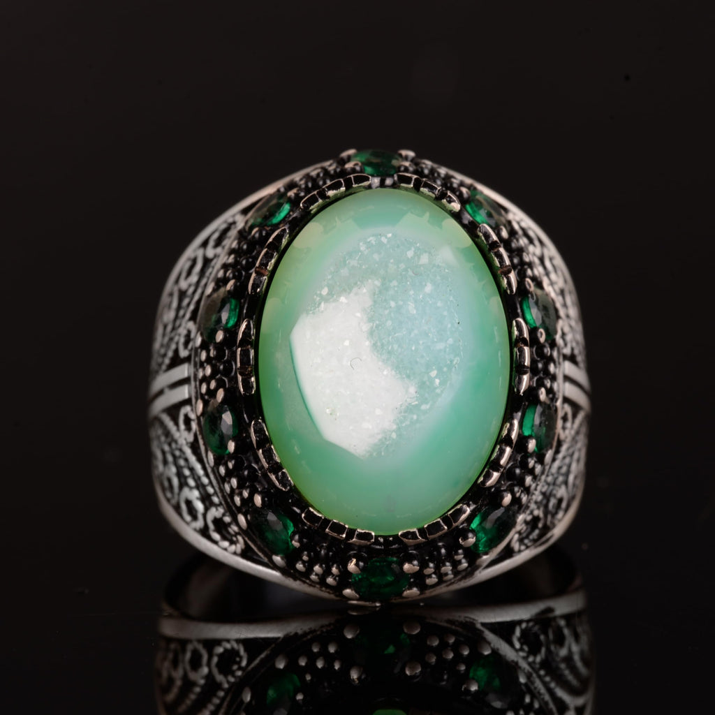 Crystal Druzy Quartz Stone Ring, 925 Sterling Silver Men's Ring (Model-2) — 6