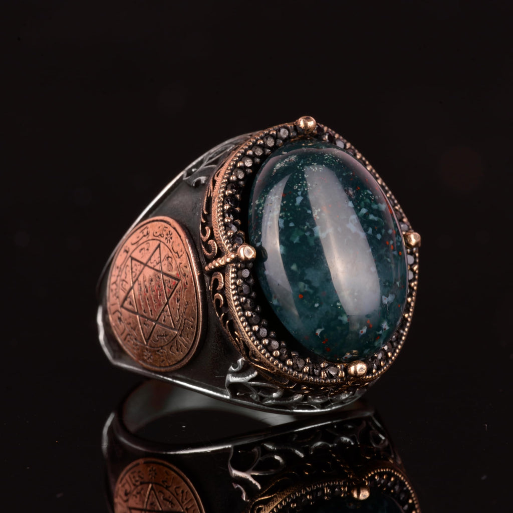 Star of David Ring, Natural Green Bloodstone Ring - 925 Sterling Silver — 4