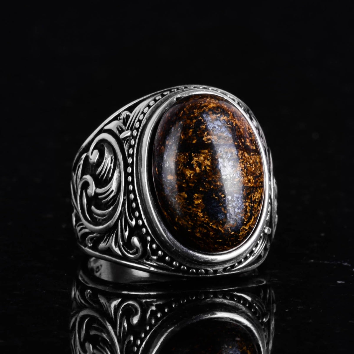 925 Sterling Silver Men's Ring, Handmade Bronzie Stone Ring — 6