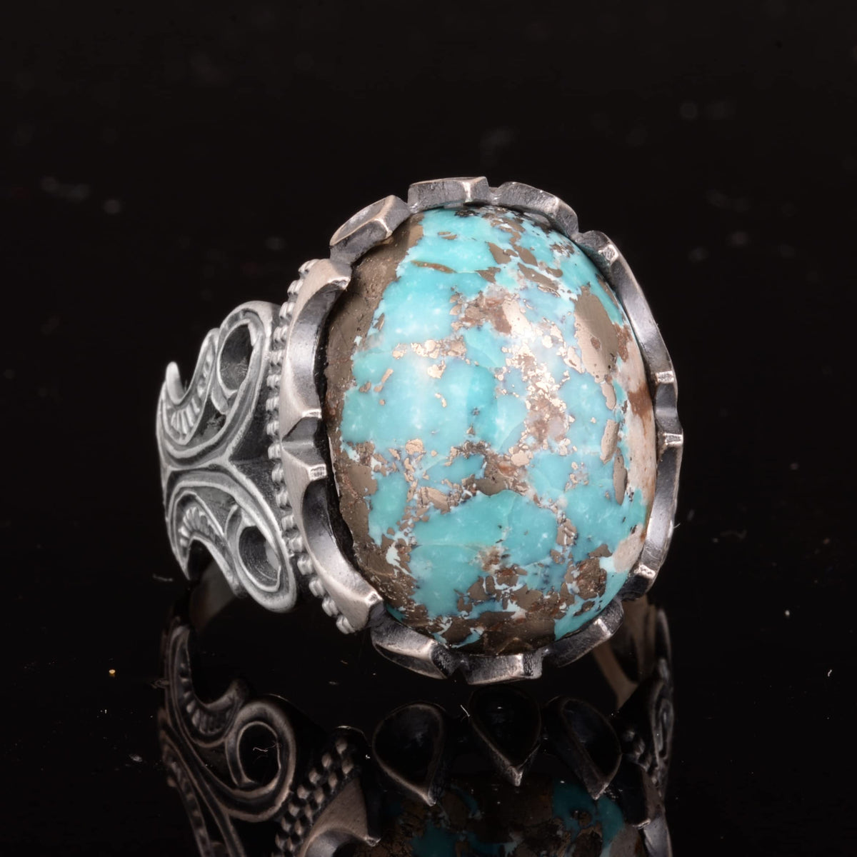 Natural Arizona Turquoise Stone Ring, Handcrafted Jewelry, 925 Sterling Silver (Model-2) — 4
