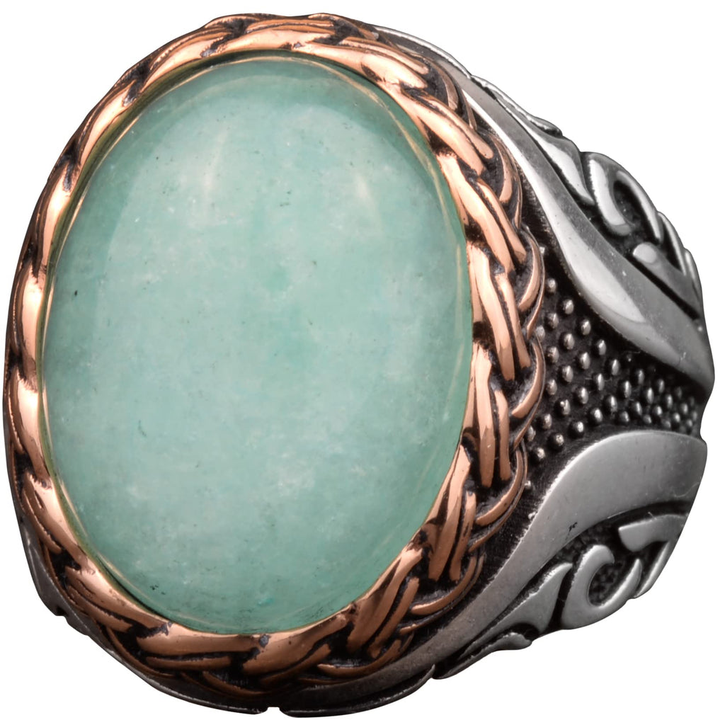 Natural Amazonite Stone Ring - 925 Sterling Silver Men's Ring