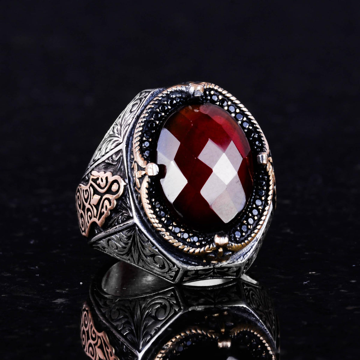 Handmade Natural Garnet Stone Ring - 925 Sterling Silver Men's Ring — 5