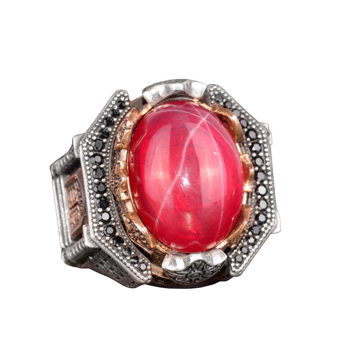 Natural Star Ruby Stone Ring, Oval Ring, 925 Sterling Silver