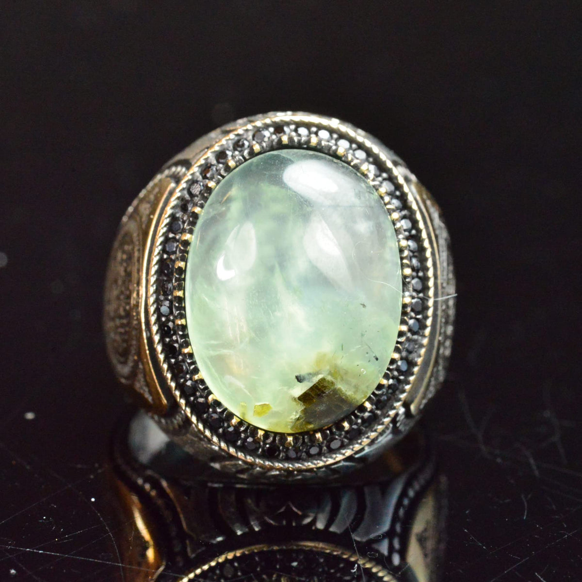 Natural Jade Prehnite Stone Ring - 925 Sterling Silver — 2