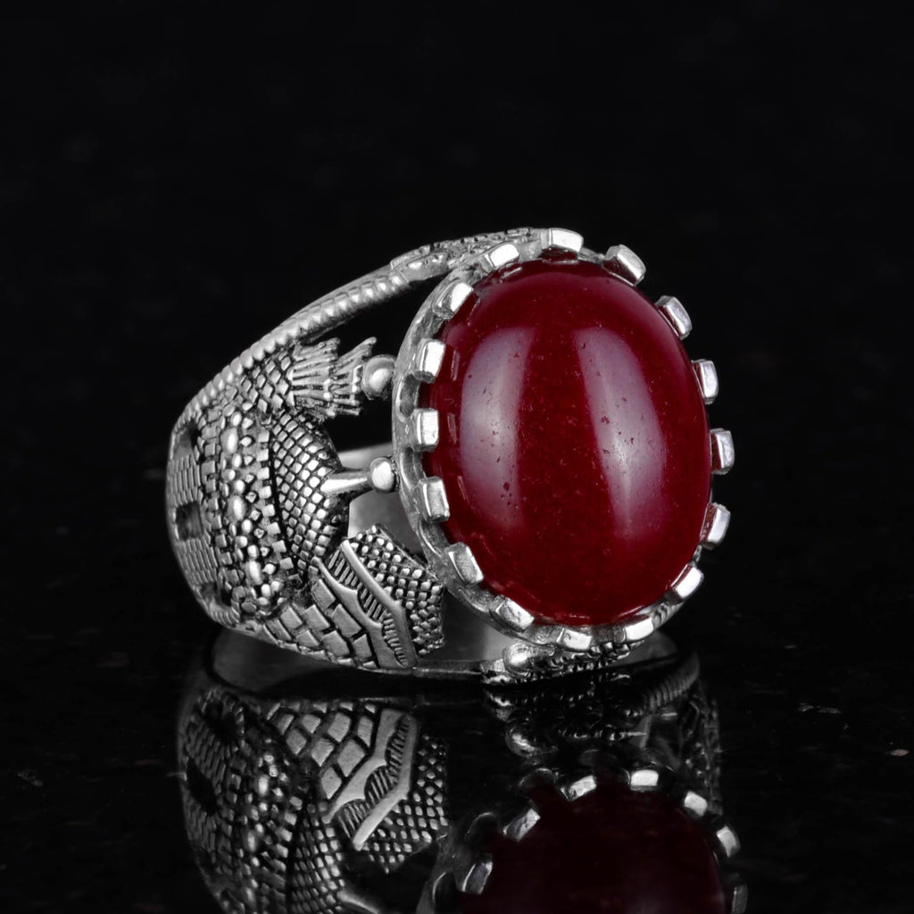 Natural Red Agate Stone Ring, 925 Sterling Silver Ring — 5