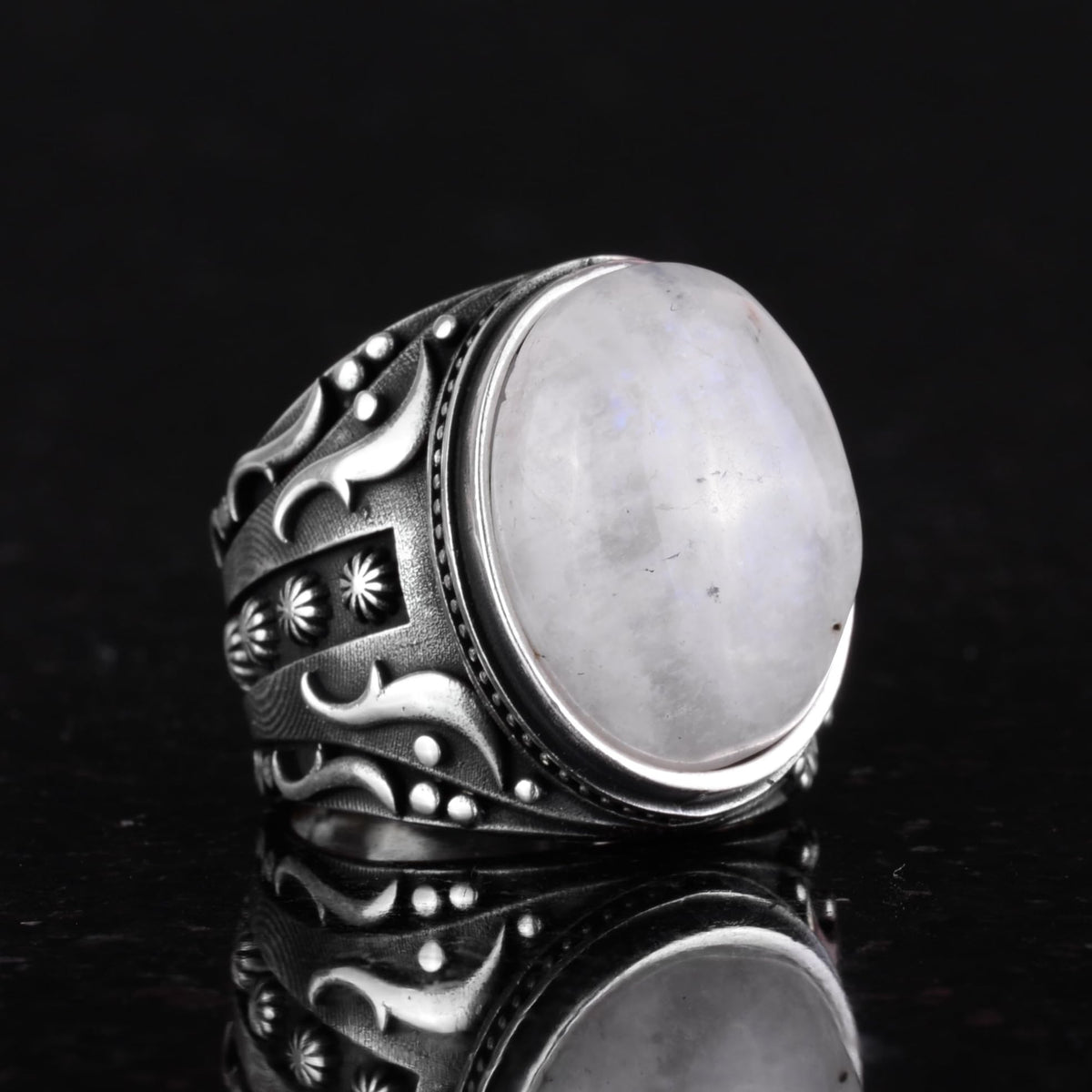 Natural Moonstone Ring, 925 Sterling Silver Men's Ring - Handcrafted Design Ring — 4