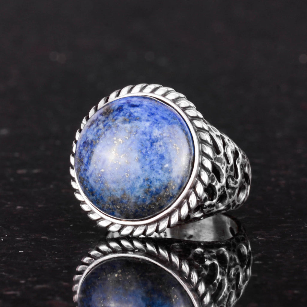 Natural Stone Ring - 925 Sterling Silver Men's Ring with Lapis Lazuli — 5