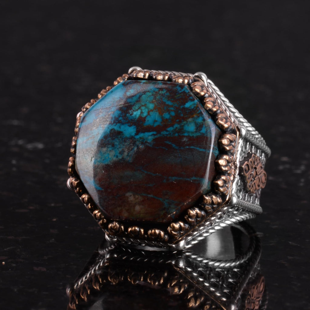 Natural Gemstone Ring - Unique Octagonal Design - Handcrafted 925 Sterling Silver Jewelry (Azurite) — 6