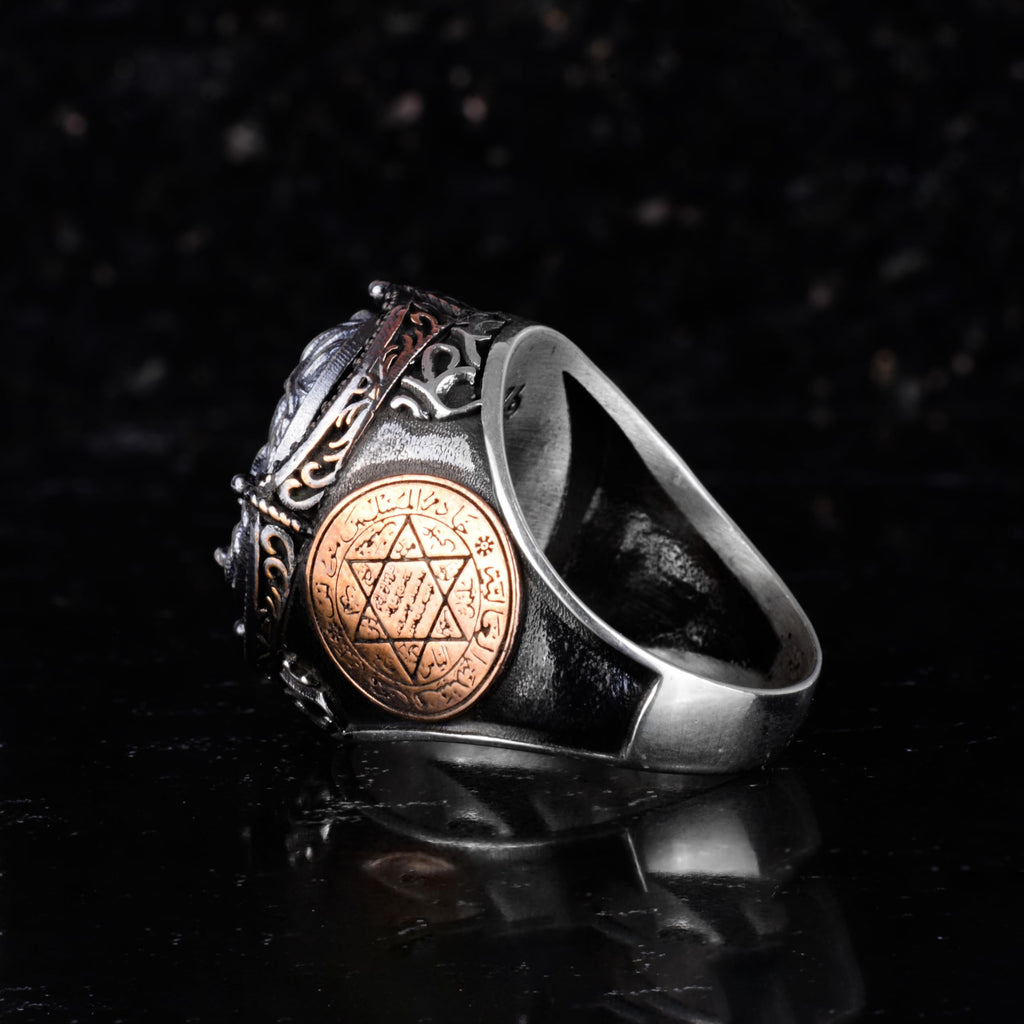 KAMBO Large Men's 925 Sterling Silver Ring – Bronze Star of David Detail – Symbolic Statement Ring (Medusa) — 7