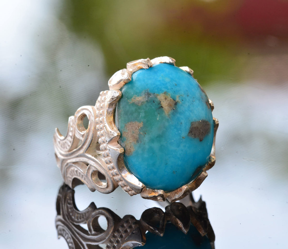 925 Sterling Silver Men's Ring with Natural Arizona Turquoise Stone - Handmade Raw Stone Design — 3