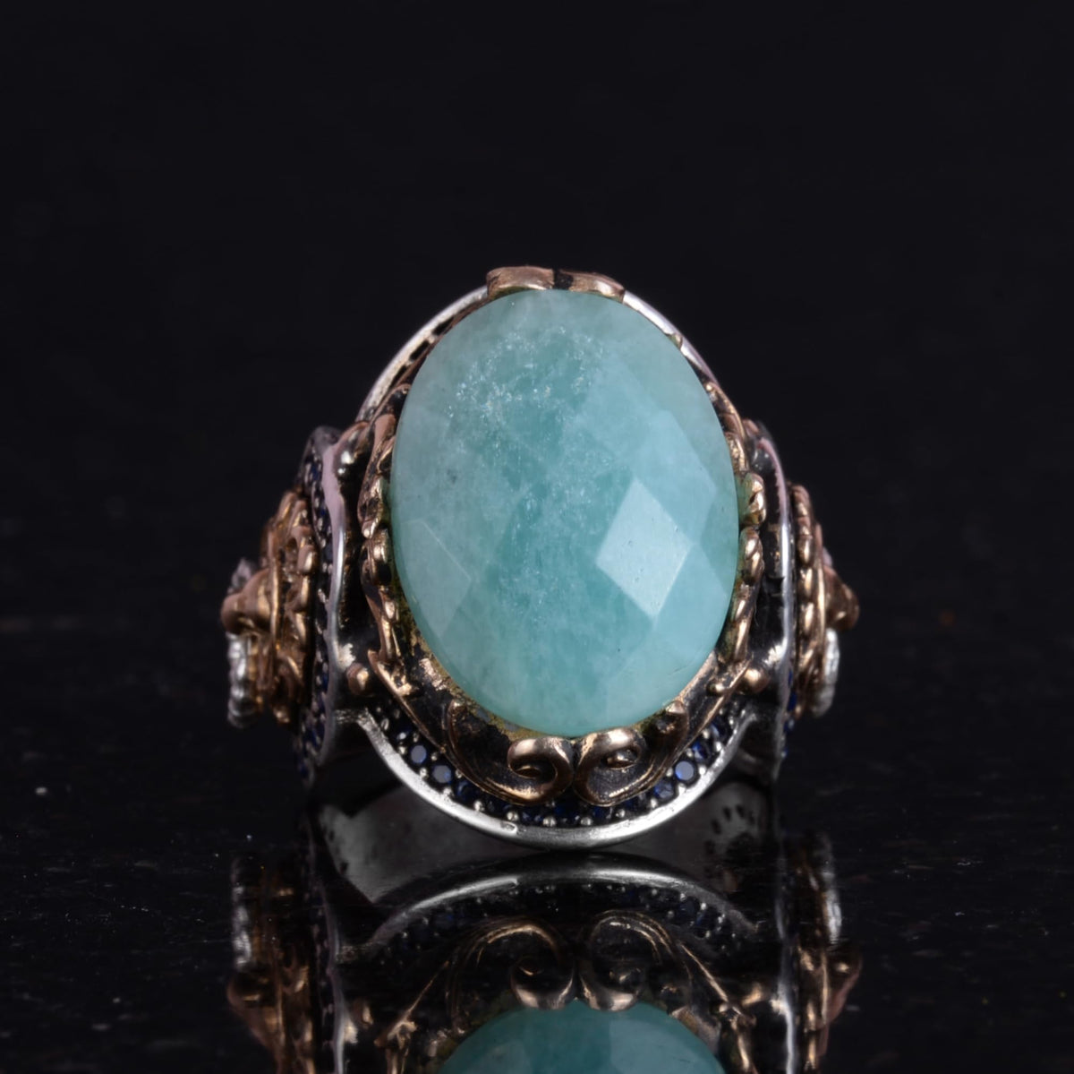 Natural Amazonite Stone Ring - 925 Sterling Silver Lion Ring — 3