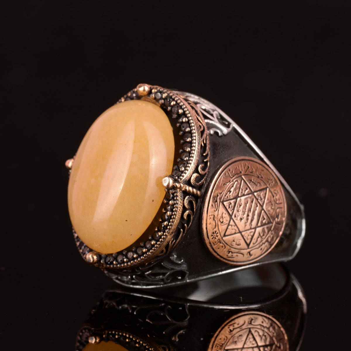 Star of David Ring - Natural Yellow Agate Stone Ring — 6
