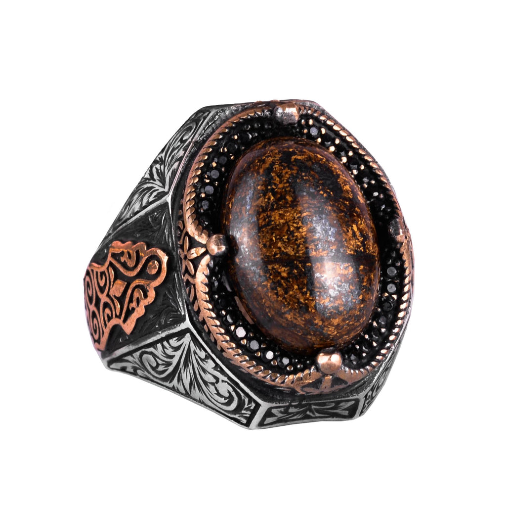 Handcrafted Natural Bronzite Stone Ring - 925 Sterling Silver Men's Ring (Model-2)