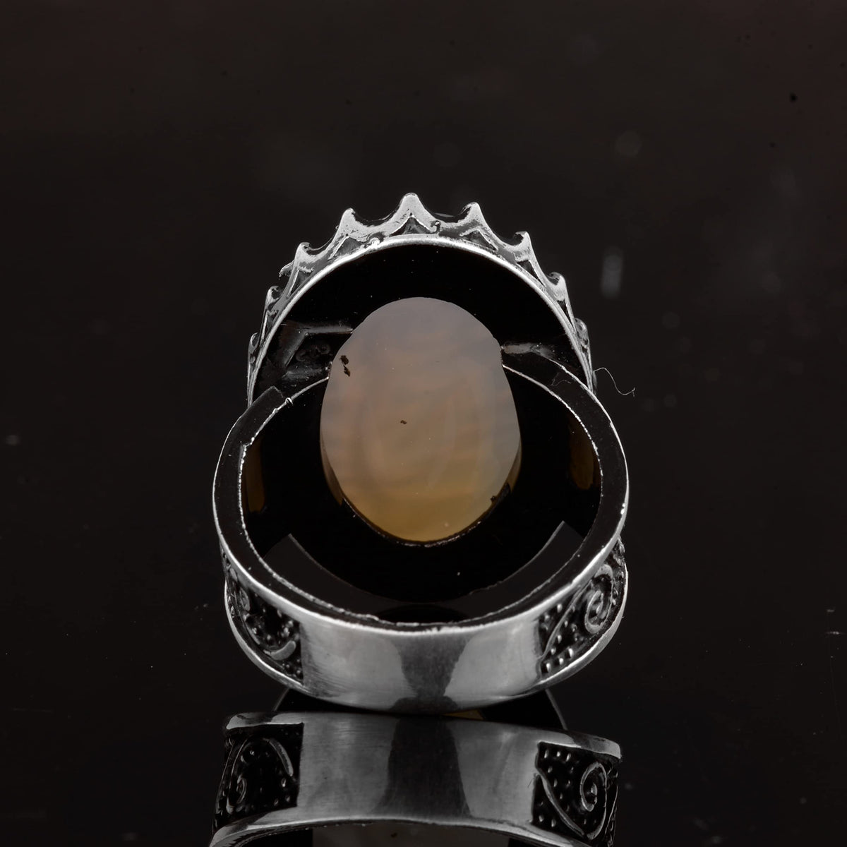 925 Sterling Silver Islamic Ring - Handmade Calligraphy with Natural Agate Stone — 7