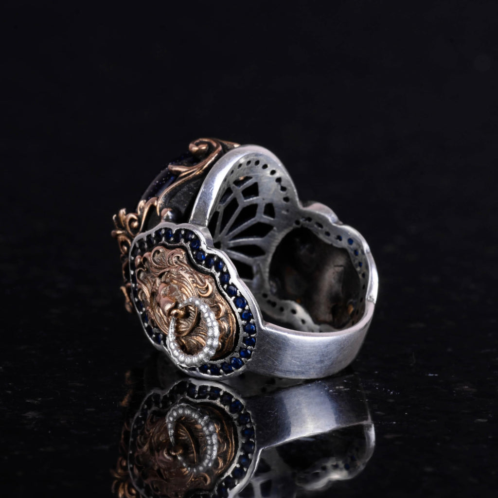 Animal Figure Silver Ring, Blue Sun Stone Ring, 925 Sterling Silver Men's Ring, Elegant Handcrafted Silver Ring — 6