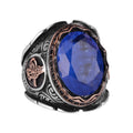 925 Sterling Silver Ring, Ottoman Silver Ring, Dark Blue Paraiba Synthetic Stone Ring