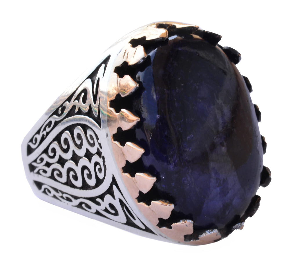 925 Sterling Silver Ring with Natural Cabochon Sapphire Stone