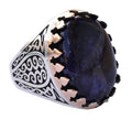 925 Sterling Silver Ring with Natural Cabochon Sapphire Stone