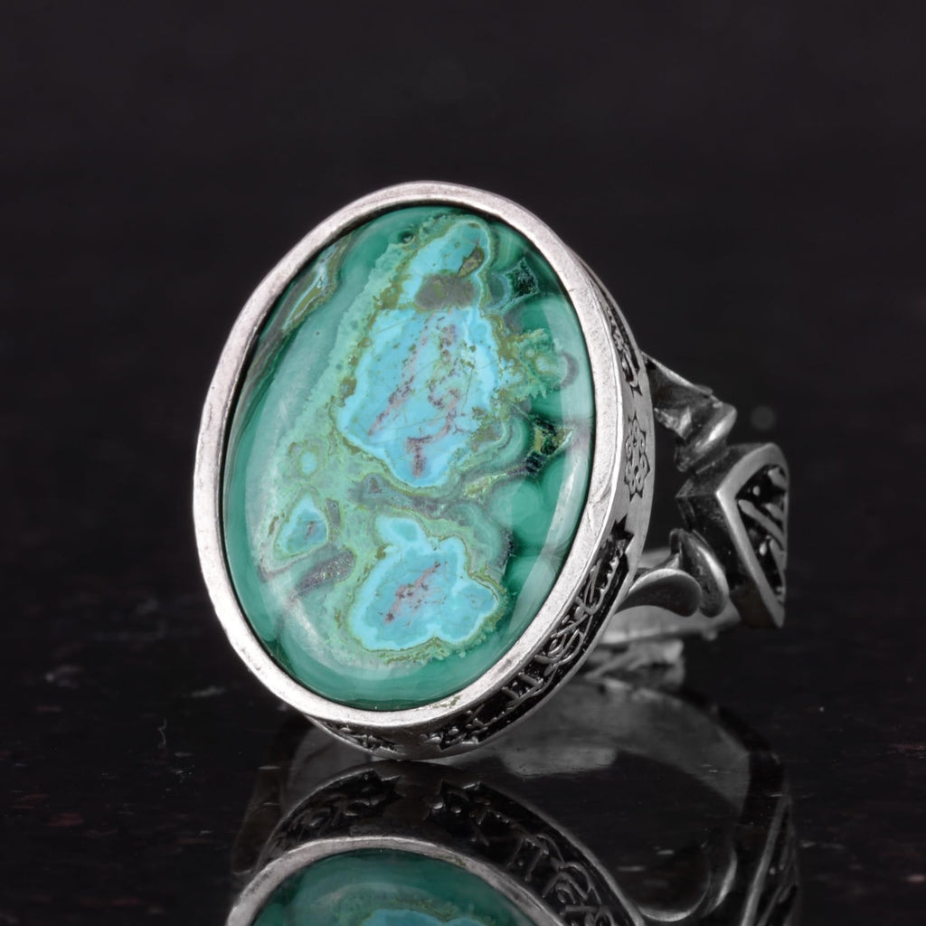Real Natural Chrysocolla Stone Ring - Handcrafted 925 Sterling Silver - Symbol of Wisdom, Protection, and Spirituality — 6